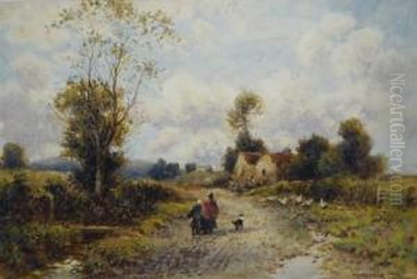 Igures And Dog On A Country Lane Oil Painting by William Manners