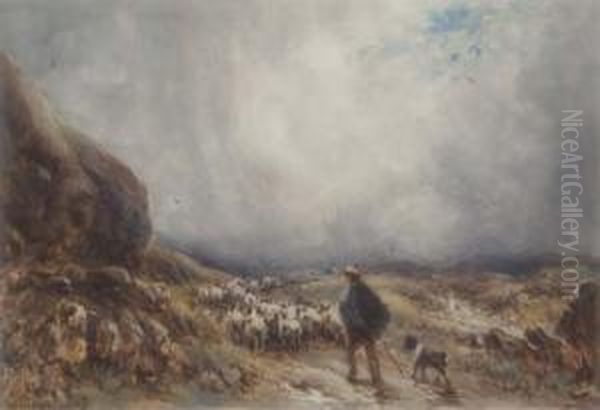 Watercolour 'stormy Day On The Fells, Westmorland' Signed 6.5 X 9.75in Oil Painting by William Manners