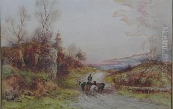 A Farmer Herding Cattle On A Country Pathway Oil Painting by William Manners