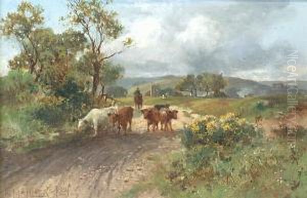 Cattle Along A Drove Road Oil Painting by William Manners