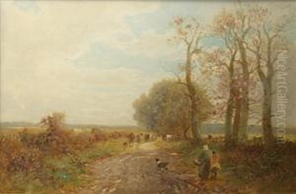 A Countrylane With Figures And Cattle Oil Painting by William Manners