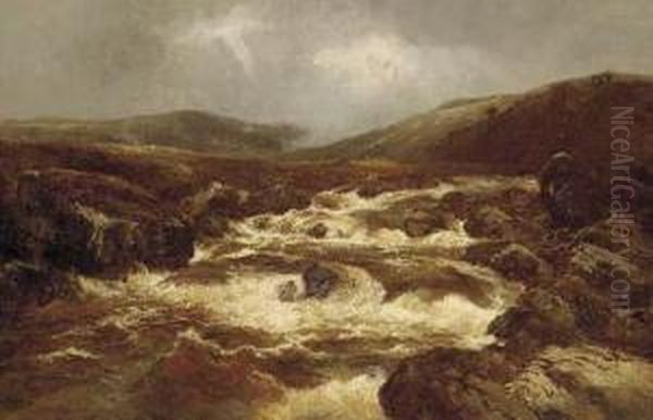 A River In Full Spate Oil Painting by William Manners