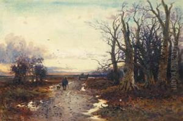 A Figure And A Dog On A Country Lane Oil Painting by William Manners