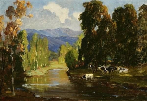 Pastoral Scene With Cattle Oil Painting by Jean Mannheim