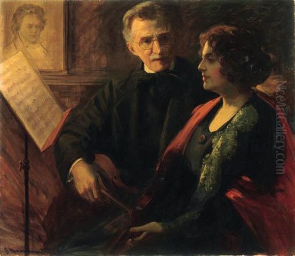 The Music Lesson Oil Painting by Jean Mannheim