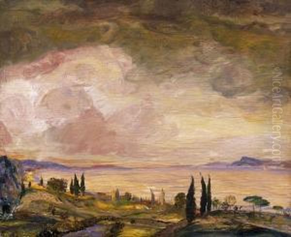 Wiew Of Balaton Oil Painting by Gusztav Mannheimer