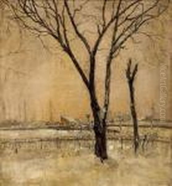 Winter Landscape Oil Painting by Gusztav Mannheimer