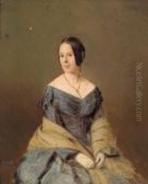 Bildnis Einer Dame In Blauem Kleid Oil Painting by Josef Mansfeld