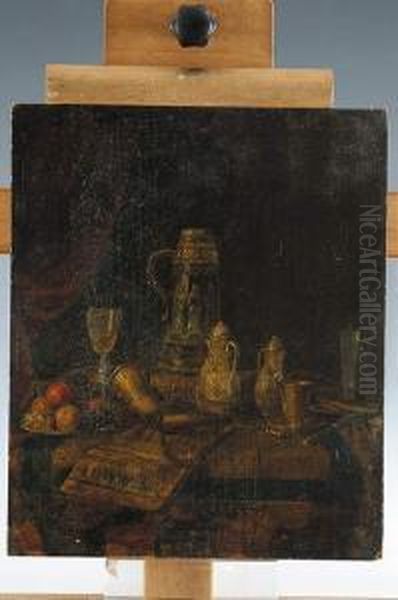 Bodegon Con Frutas, Periodico Y Otros Objetos Oil Painting by Josef Mansfeld