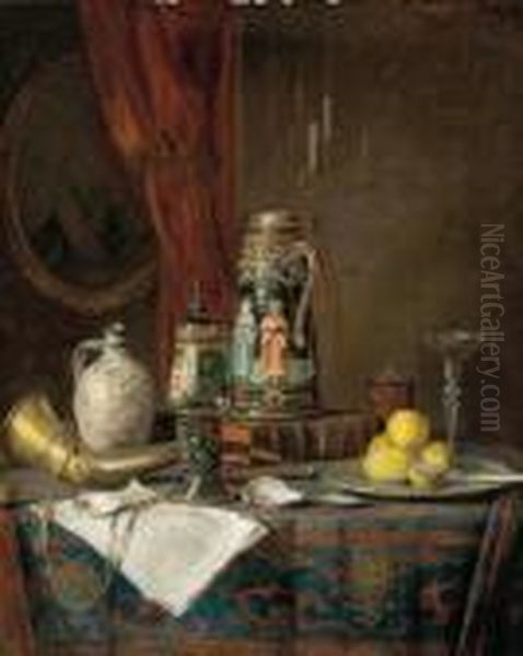 Still Life With Hunting Horn Oil Painting by Josef Mansfeld