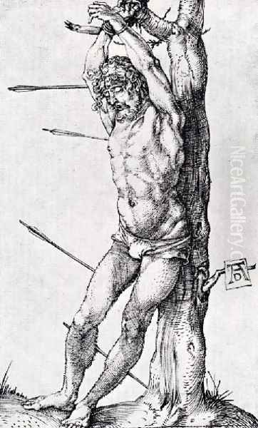 St Sebastian At The Tree Oil Painting by Albrecht Durer