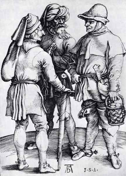 Three Peasants In Conversation Oil Painting by Albrecht Durer