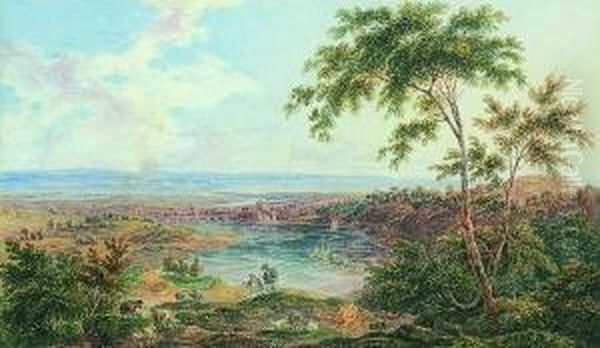 Weite Landschaft Mit Blick Auf
 Schloss Chepstow. Oil Painting by Franz Joseph Manskirch