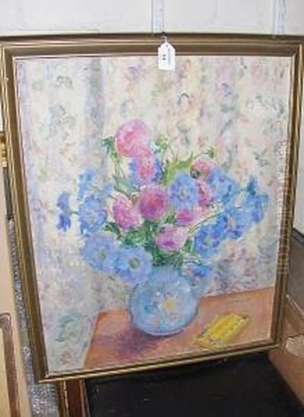 Still Life Of Scabious And Dahlias Oil Painting by James Bolivar Manson