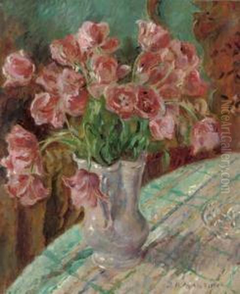 Pink Tulips Oil Painting by James Bolivar Manson