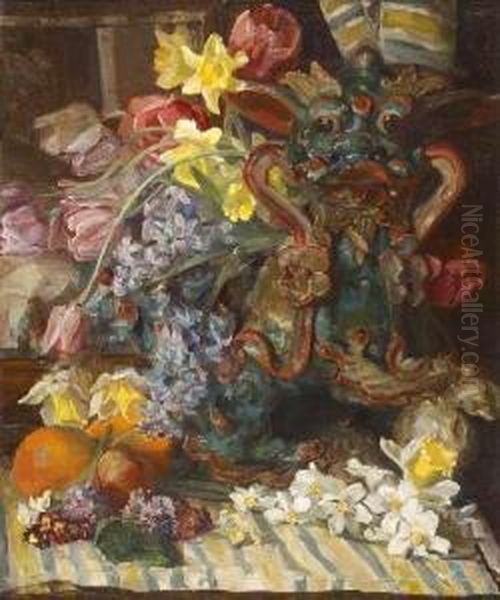 Still Life Of Assorted Flowers Oil Painting by James Bolivar Manson