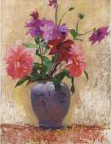 Dahlias Oil Painting by James Bolivar Manson