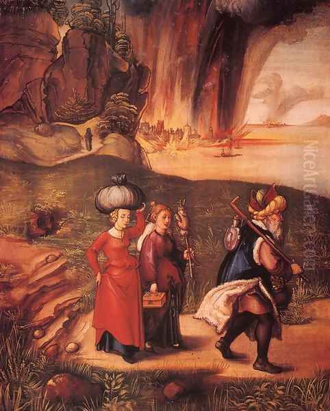 Lot Fleeing with his Daughters from Sodom I Oil Painting by Albrecht Durer