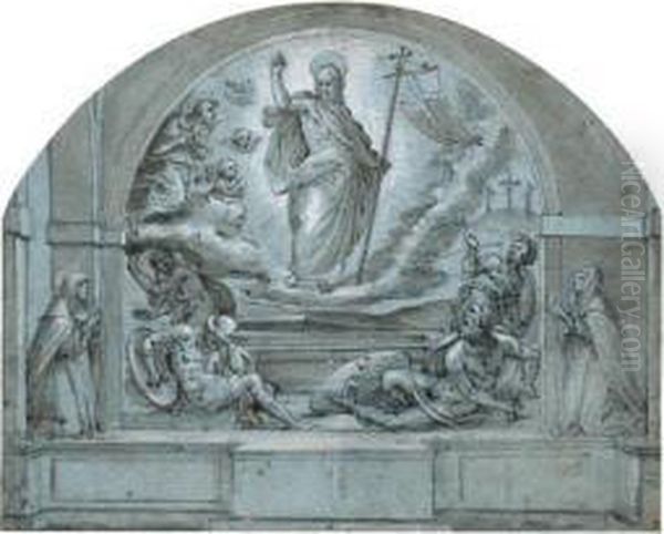 The Resurrection: Design For A 
Frescoed Altarpiece And Altarflanked With A Kneeling Monastic Female 
Saint And A Kneelingdonatrix Oil Painting by da San Friano Maso