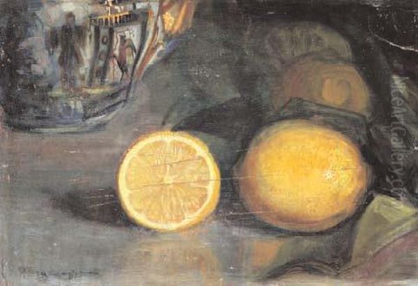 Natura Morta Con Vaso Cinese E Limoni Oil Painting by Federico Maragliano