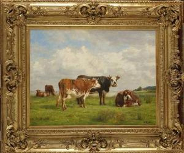 Vaches Sur La Falaise Oil Painting by Adolphe Charles Marais