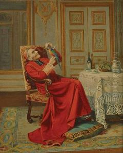 Cardinale Au Peroquet Oil Painting by Victor Marais-Milton