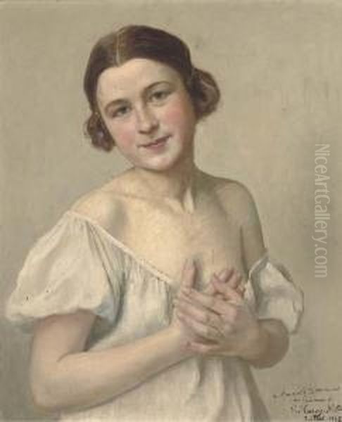 Portrait Of Young Lady, Half-length Oil Painting by Victor Marais-Milton