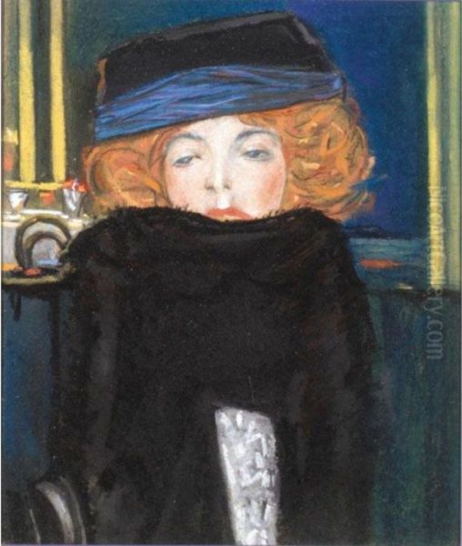 Portrait Of A Lady With A Scarf Oil Painting by Pierre Amedee Marcel-Beronneau