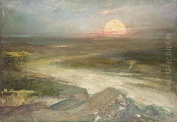 Flood Plain At Sunset Oil Painting by Pierre Amedee Marcel-Beronneau