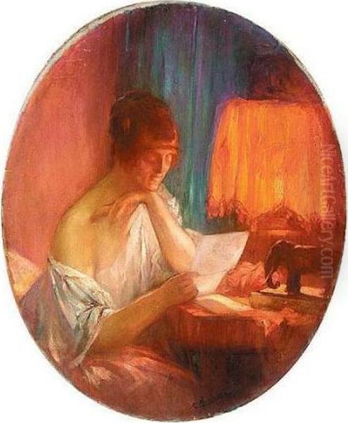 The Letter Oil Painting by Pierre Amedee Marcel-Beronneau