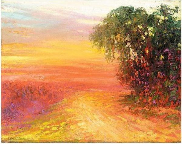 Red Sunset Oil Painting by Pierre Amedee Marcel-Beronneau