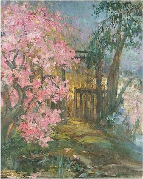 Cherry Blossom Oil Painting by Pierre Amedee Marcel-Beronneau