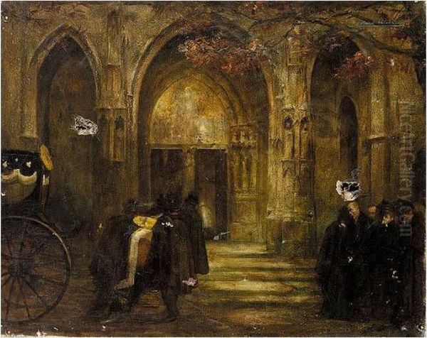 Funeral In Paris Oil Painting by Pierre Amedee Marcel-Beronneau