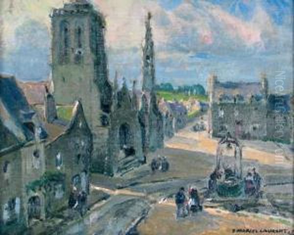  Place Animee A Locronan  Oil Painting by Emmanuel Marcel-Laurent