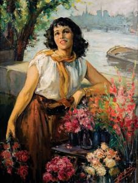 Bloemenmeisje Oil Painting by Jules Oury, Dit Marcel-Lenoir