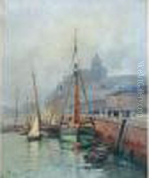 Bateaux De Peches, Treport Oil Painting by Jules Oury, Dit Marcel-Lenoir