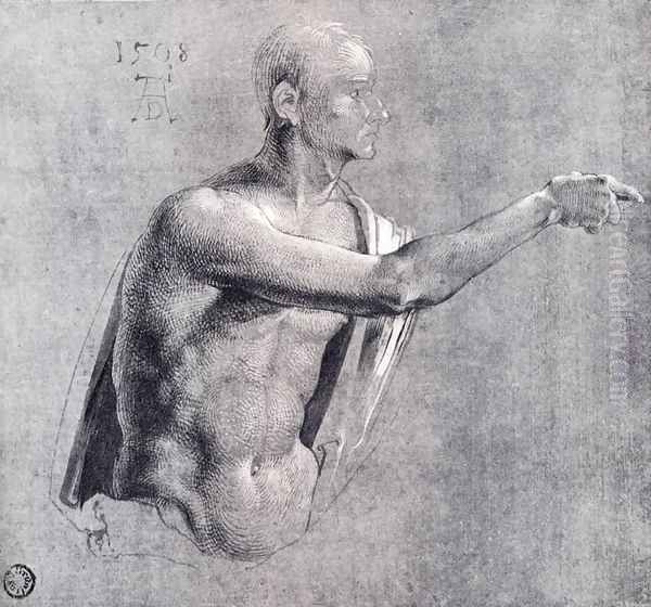 Male Nude, Half Length Oil Painting by Albrecht Durer