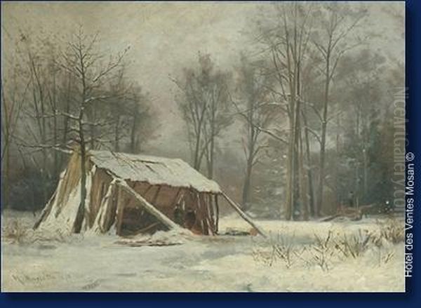 Abri Sous La Neige Oil Painting by Henri Marcette