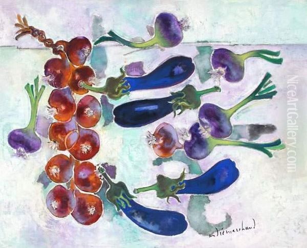 Vie Silencieuse, Oignons Et Aubergines Oil Painting by Andre Marchand