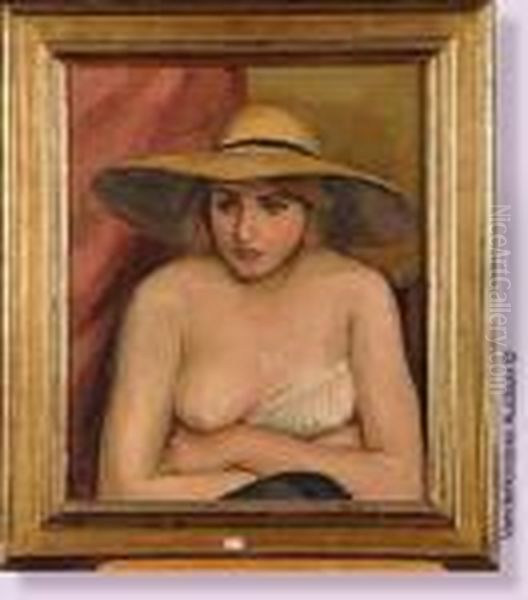 Femme Assise Au Chapeau Jaune Oil Painting by Jean Hippolyte Marchand