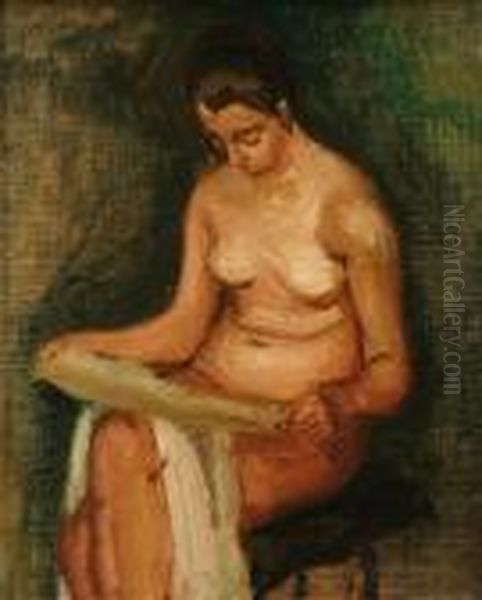 Portraitof A Seated Female Nude Oil Painting by Jean Hippolyte Marchand