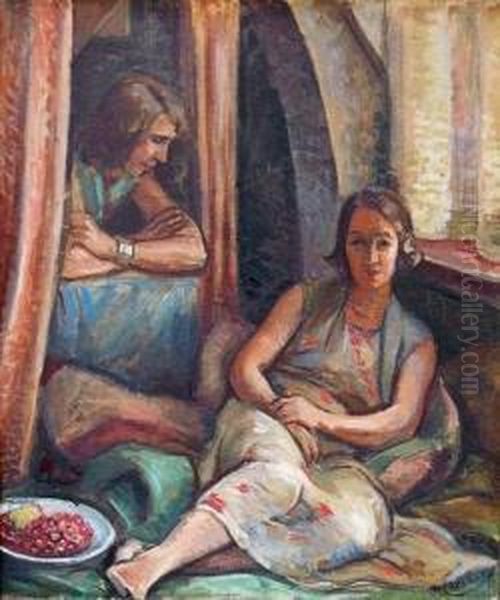 < Two Sisters >, Circa 1930 Oil Painting by Jean Hippolyte Marchand