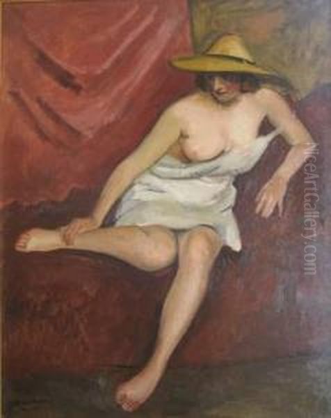 Femme Au Chapeau Oil Painting by Jean Hippolyte Marchand