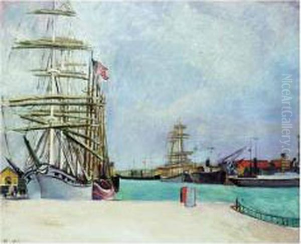 Bateaux Au Port Oil Painting by Jean Hippolyte Marchand