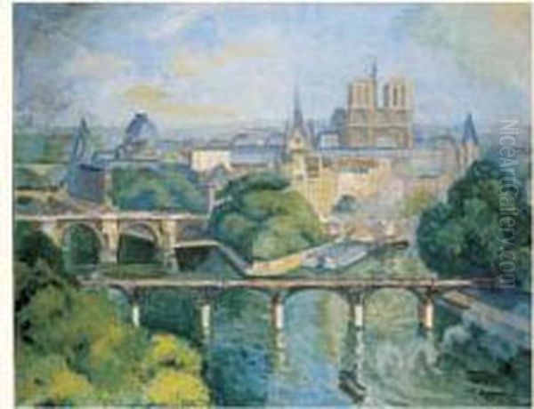 Vue De Paris Oil Painting by Jean Hippolyte Marchand