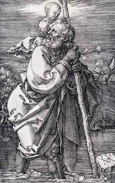 St. Christopher Facing To The Left Oil Painting by Albrecht Durer