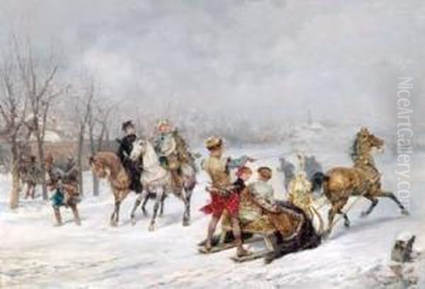 Begegnung Vor Der Winterlichen Stadt Oil Painting by Ludovico Marchetti