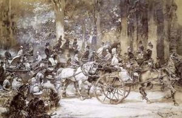 Attelage Au Bois De Boulogne Oil Painting by Ludovico Marchetti