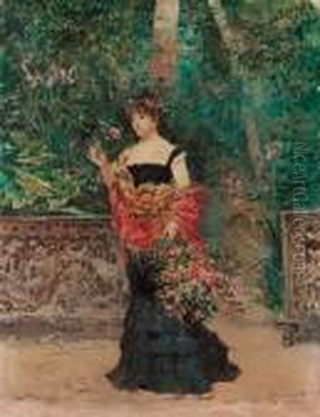 In Giardino - 18(?) Oil Painting by Ludovico Marchetti