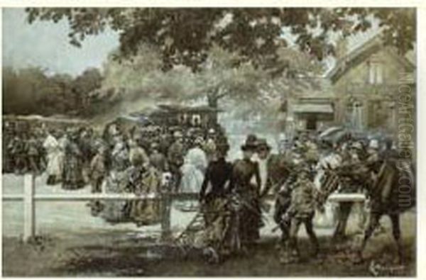 Les Courses D'automne Au Bois De Boulogne, L'enceinte Du Pesage Oil Painting by Ludovico Marchetti